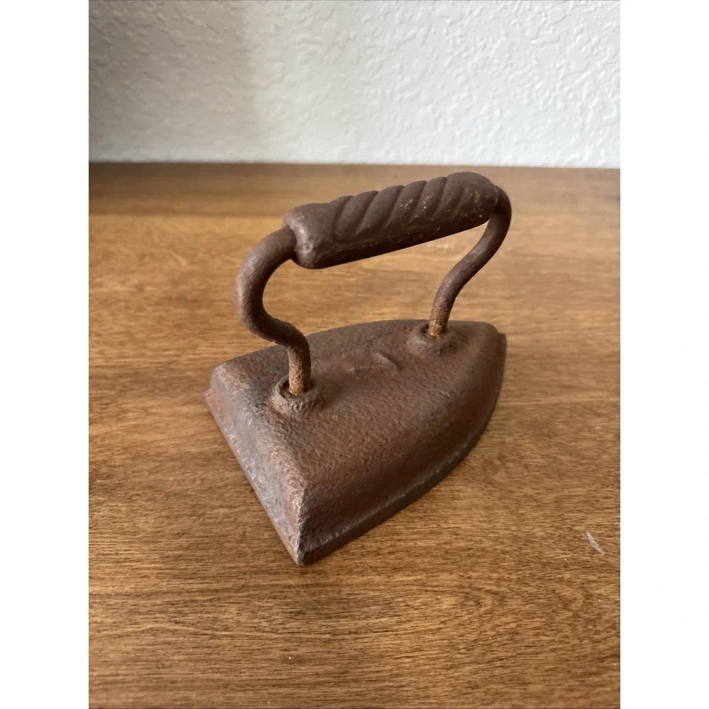 Vintage Cast Iron Sad Flat Iron Clothes Door Stop Rustic Vintage Farmhouse #7
